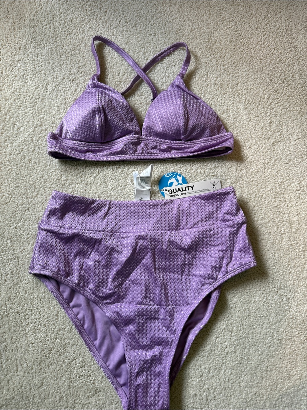 Cupshe Lavender Textured High-Waist Bikini Set